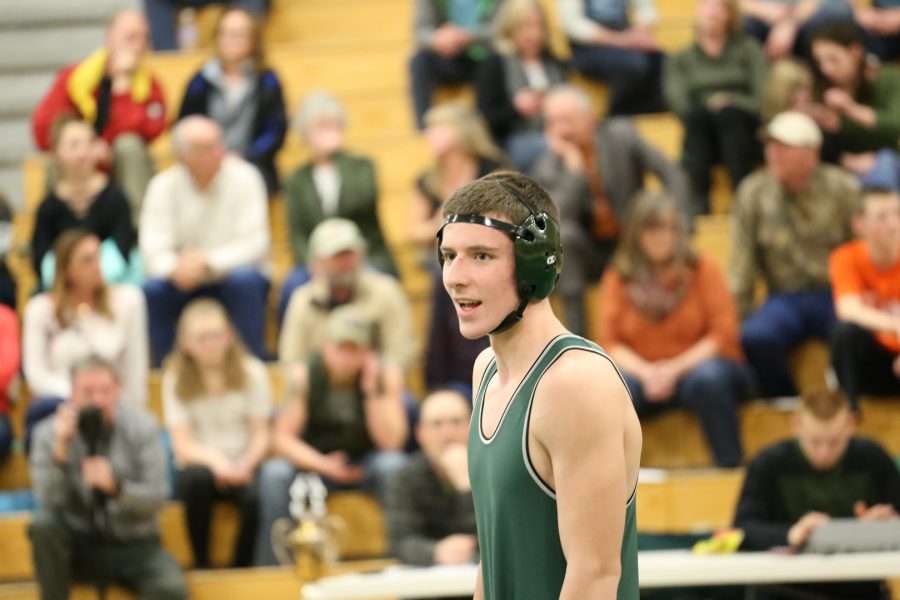 Senior Connor Wordworth scored the winning points at the Evergreen Dual Match on Tuesday, January 31.  His win clinched the PowerCup for the Wrestling team.