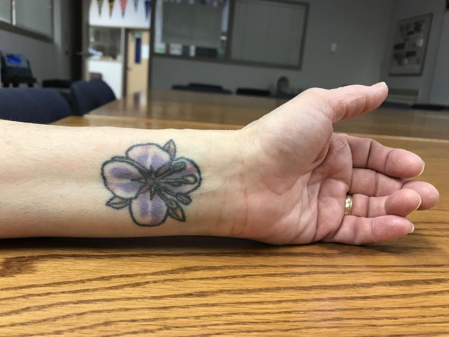 Wesselhoff has a tattoo on her left wrist. In 2013 there were a series of fires in the northern Longmont region, the state needed funding to rebuild the area. Her tattoo is to commemorate that event, and 100% of the proceeds went to the fire victims. “It’s of a Colorado fire weed which is the first vegetation to pop up after the fire in that region.”