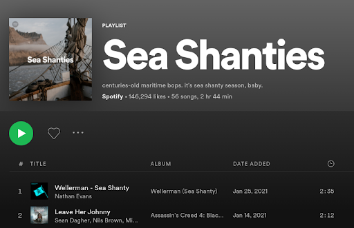 A sea shanty playlist on Spotify