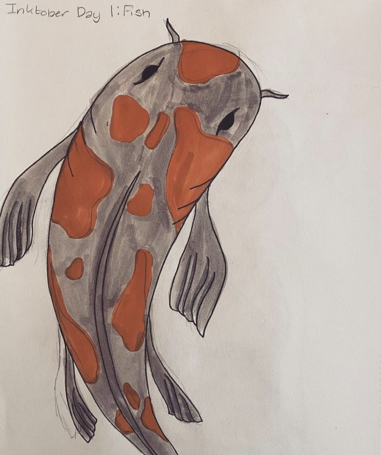 Zoe Watts' artwork from the 2020 Inktober prompt, 'Day 1: Fish'.