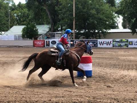 Running in the Colorado State Fair Barrel Race. Ran a time of 18.236 and placed 2nd. 