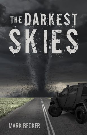 The cover of “The Darkest Skies”, showing a Tornado Knight Vehicle and a tornado looming on the horizon.