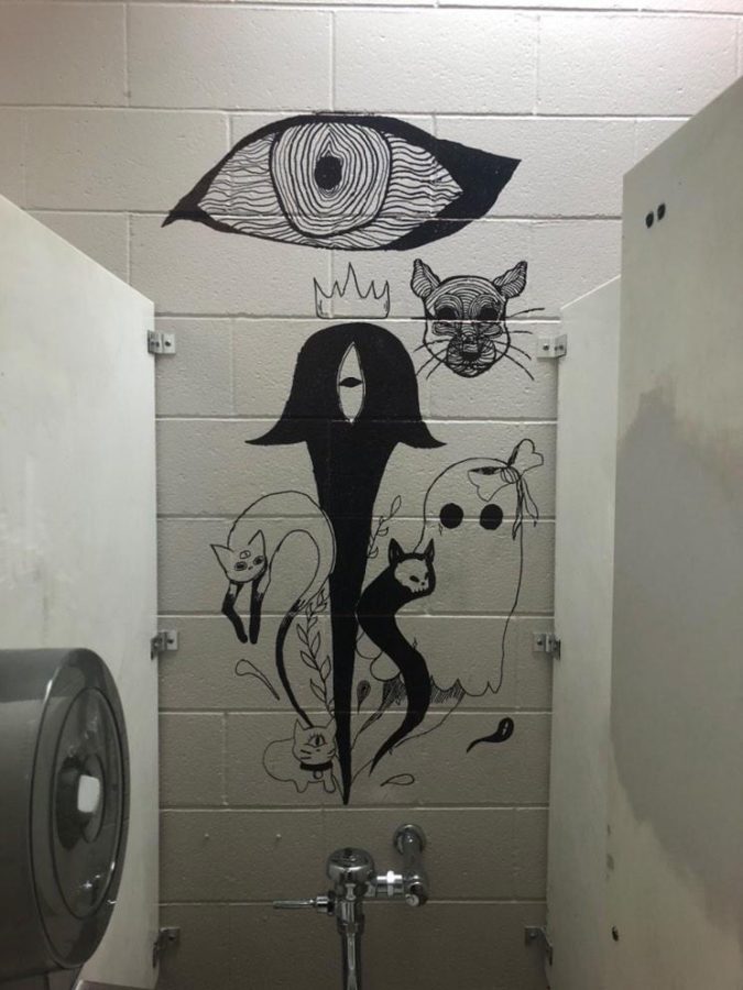 Vandalism+in+the+girls+bathroom+using+a+Sharpie+marker.+The+graffiti+has+since+been+covered+by+the+custodial+staff.