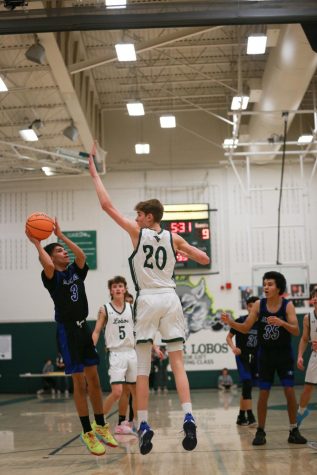 One of Noah Bishop’s (20) 11 blocks. Bishop ranks 6th in the state in blocks per game and is a major force in the team’s defensive game. “I’m looking to improve my three-point shot,” Bishop said “Once I starting hitting my three-point shots, Im gonna go crazy.”
