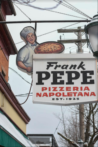 The outside of Pepes Pizzeria in New Haven, Connecticut.