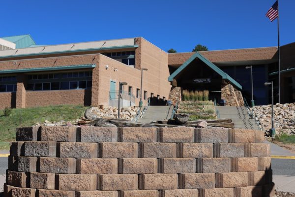 Conifer High School in the fall of 2024 without its iconic lobo statue standing out front. The lobo statue which represented the school for 16 years rotted and fell over in the summer of 2023. “I know when I first saw it gone, I felt really confused, so it’d be great for us to get a new statue,” senior Vincent Rutter said.